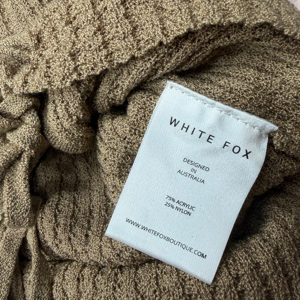 White Fox Brown Ribbed Lace‎ Up Crop Top Balloon Sleeve Size XS Minimalist Basic - Picture 6 of 9